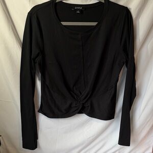 Zobha Black Long Sleeve Twist-Front Active Top